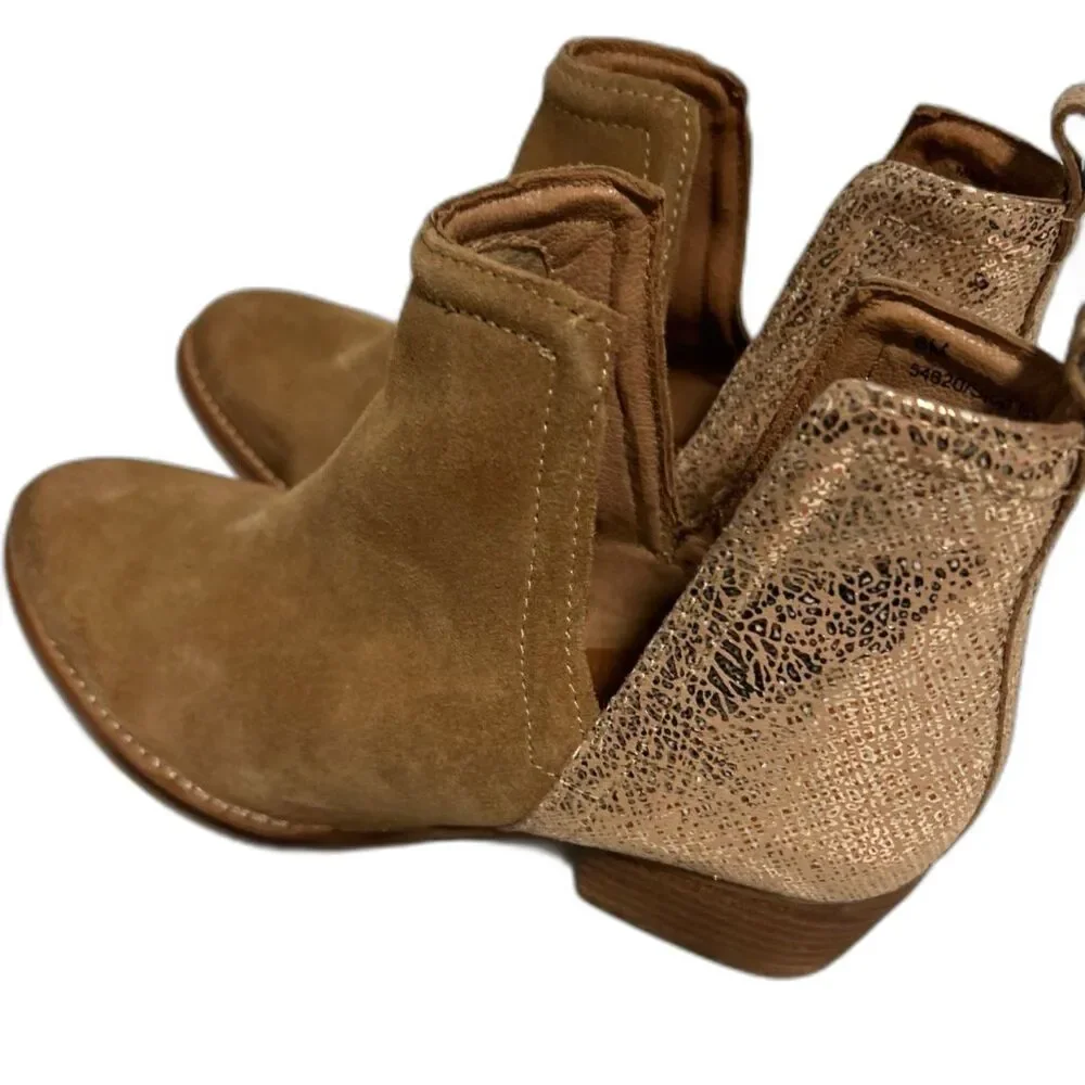 Diba True Stop By Brown Metallic Pull On Round Toe Booties Women's 6